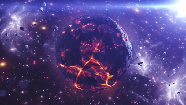 Stervende Planeet Met Hete Magma Asteroïden 4K3D Weergave Van Stervende — Stockvideo