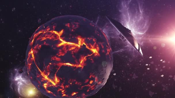 Огромная Тарелка Пришельцев Рядом Мертвой Планетой 2024 Год — стоковое видео
