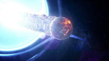 Büyük kara delik Dünya 'yı emiyor, 2024 Kara Delik gezegenleri çekiyor, 2024 bilim kurgu konsepti.