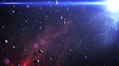 Güzel gökadalarda uçan göktaşları ve buluts3d dış uzay galaksisi konsepti, 4K, 2022