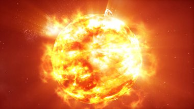 Plazma patlamalı güneş 3D sinematik görüntü, 4k, 2024