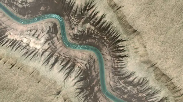 Rio Longo Deserto Tiro Aéreo Largura Visão Drone Cima Para Imagens De Bancos De Imagens