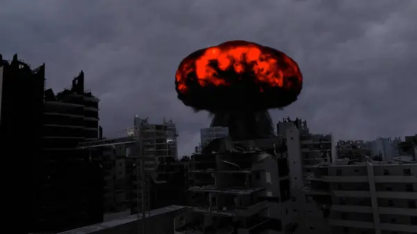 Большой Взрыв Разрушенным Городом Кинематографический Вид Апокалиптического Разрушенного Города 2024 Лицензионные Стоковые Фото
