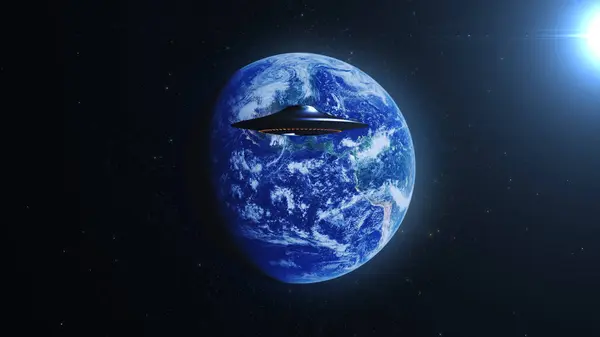 Flying Saucer Ufo Heading Planet Earth Outer Space Viewalien Invasion Stock Snímky