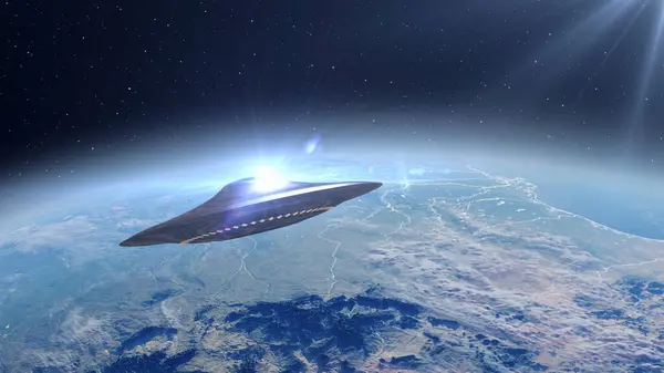 Летающая Тарелка Нло Приближающаяся Концепции Вторжения Инопланетян 2024 Год Стоковое Фото
