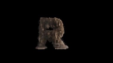 Harflerin 3d görüntülenmesi alfa kanalı (şeffaf arkaplan) ile toz simülasyonuna dönüşür)
