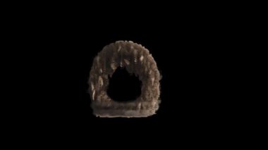 Harflerin 3d görüntülenmesi alfa kanalı (şeffaf arkaplan) ile toz simülasyonuna dönüşür)