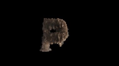 Harflerin 3d görüntülenmesi alfa kanalı (şeffaf arkaplan) ile toz simülasyonuna dönüşür)