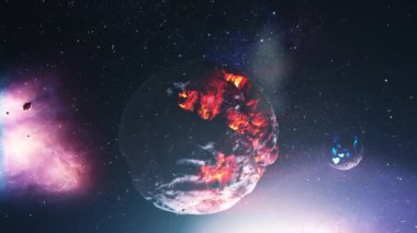 Küçük ayı ve asteroitleri olan ölü bir yabancı gezegen.