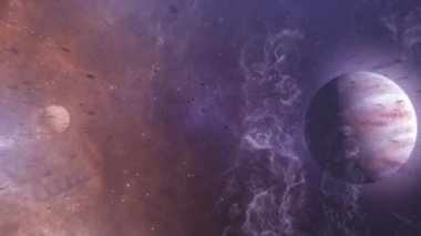 Güneş Sistemi 'nde sekiz gezegen ve asteroit alanlarında uçuyor.