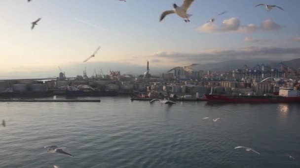 Blick Vom Kreuzfahrtschiff Bei Sonnenuntergang Auf Das Mittelmeer — Stockvideo
