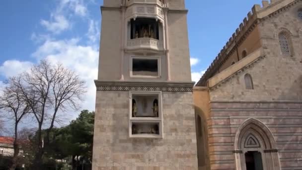 Katedralen Messina Det Historiske Sentrum Messina Med Fasaden Klokketårnet – stockvideo