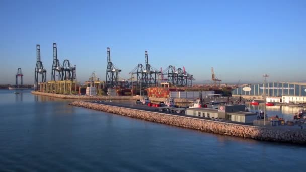 Vista Del Puerto Valencia España Atardecer — Vídeo de stock