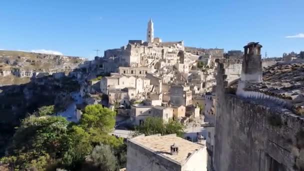 Utsikt Över Sassi Matera Stad Belägen Klippig Udde Basilicata — Stockvideo