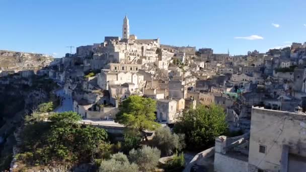 Άποψη Του Sassi Της Πόλης Matera Που Βρίσκεται Μια Βραχώδη — Αρχείο Βίντεο