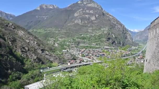 Panorama Aosta Dalen Set Fra Bard Fort – Stock-video