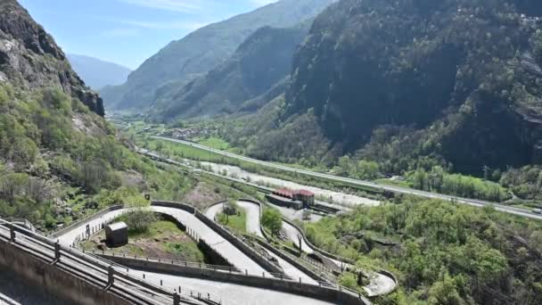 Panorama Över Aostadalen Sett Utifrån Bard Fästningen — Stockvideo