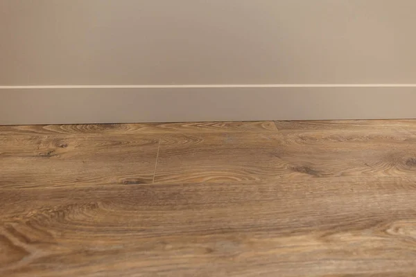 Line of junction of laminate and plinth. Apartment interior.