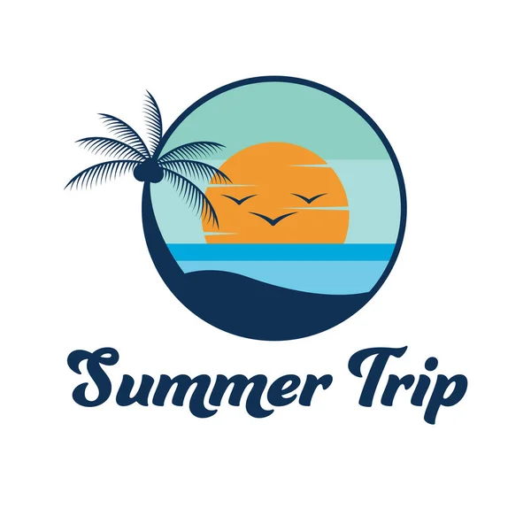 Summer Trip Logo Design Island Landscape Tropical Logo Palm Sun — Vector de stock