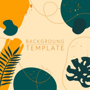 Trendy abstract square templates with tropical leaves and geometric shapes. Good for social media posts, mobile apps, banner designs and online promotions and adverts. Tropical vector background.