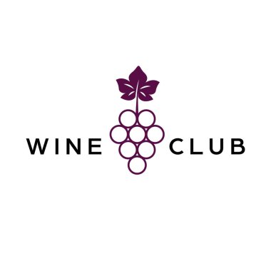 Şarap kulübü logosu tasarımı. Üzümlü logotype ve git. Basit modern logo.