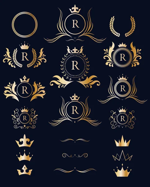 Вікторіанська Колекція Королівських Логотипів Класичний Розкішний Логотип Елегантний Логотип Короною — стоковий вектор
