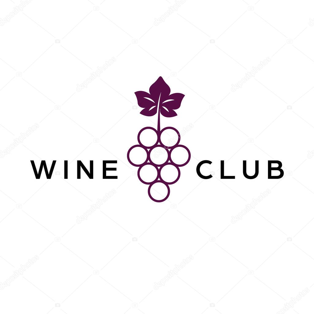 Wine club logo design. Logotype with grape and leave. Simple modern logo.