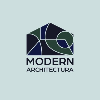 Modern mimari logo tasarımı. Geometrik şekilli logoti olan soyut bir ev. Mimari sanat logosu şablonu.