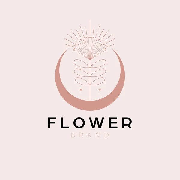 Flor Silvestre Design Logotipo Crescente Logotipo Simples Flor Lua Modelo — Vetor de Stock