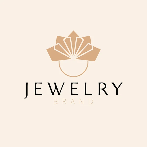 珠宝标志设计 戒指上有菱形标志 雅致的现代珠宝店标志模板 — 图库矢量图片
