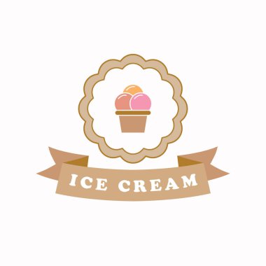 Dondurma logosu tasarımı. Tatlı dondurma vintage logotype. Cupcake logo şablonu.