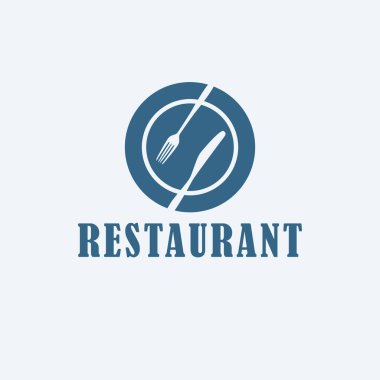 Restoran marka logo tasarımı. Tabak, çatal ve bıçak logoti. Kafe logo şablonu.