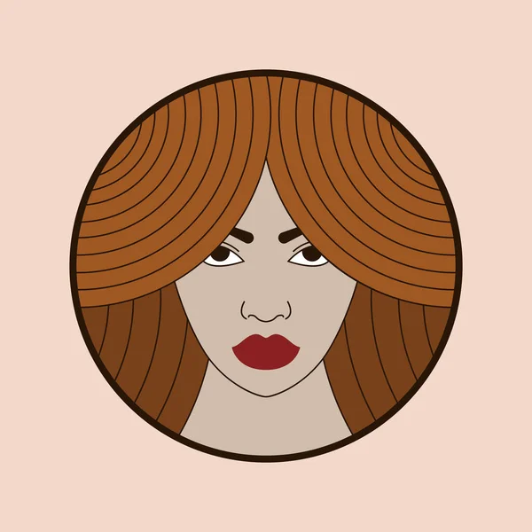 美しい女性の肖像画のイラスト 茶色の髪の紋章を持つ女の子 — ストックベクタ