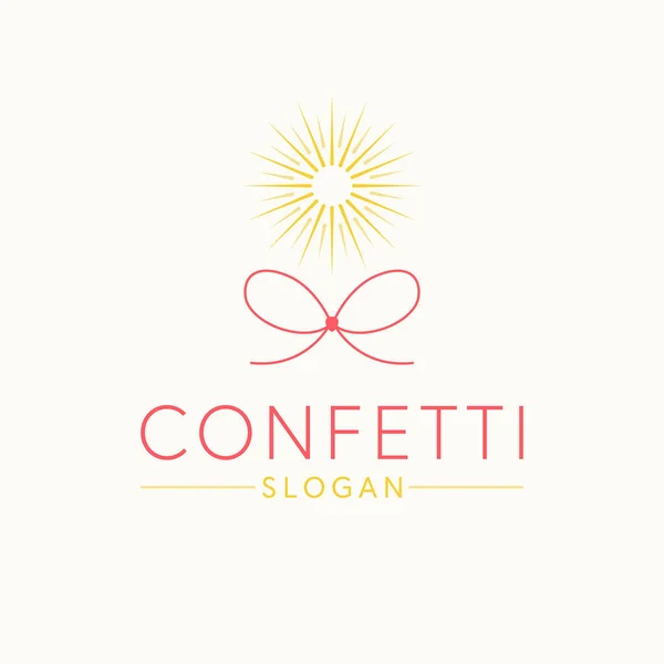Confetti矢量标志设计 弓形和烟火扁平标志 — 图库矢量图片