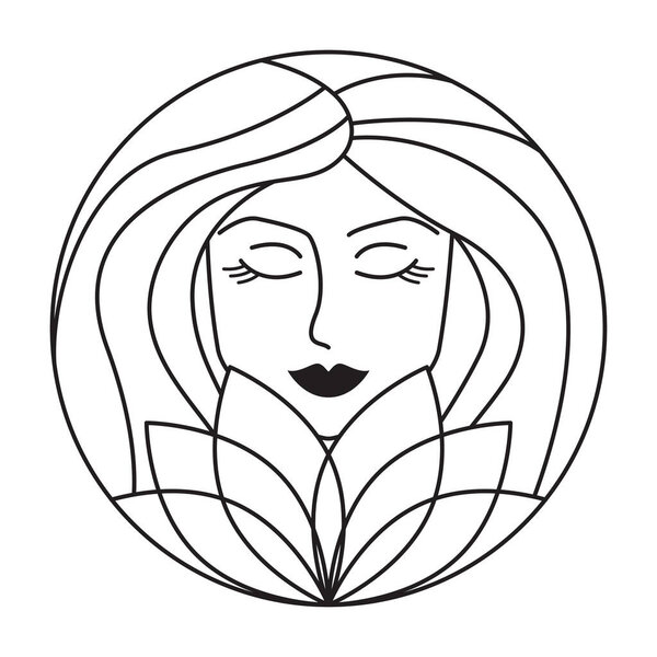 Beautiful woman portrait vector icon design. Girl with lotus flat icon.
