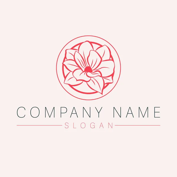 Schoonheid Cosmetica Logo Ontwerp Magnolia Bloem Vector Logotype Template Van — Stockvector