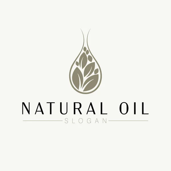 Design Logotipo Óleo Natural Gota Com Folhas Dentro Dele Logotipo — Vetor de Stock