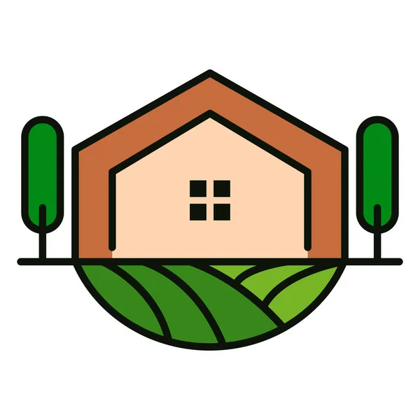 緑の家とツリーベクトルアイコンのデザイン カラフルなエコシンボルアイコン フラットアイコン — ストックベクタ