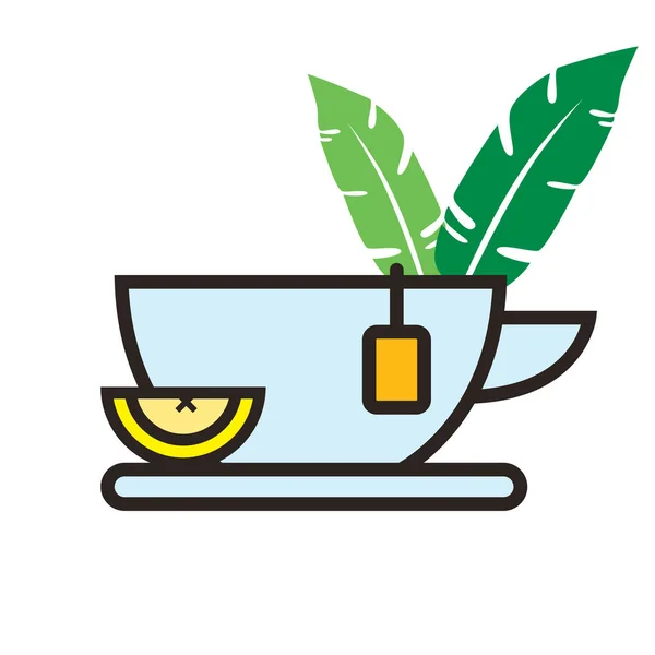 Xícara Chá Com Folhas Design Ícone Vetor Limão Ícone Plano —  Vetores de Stock