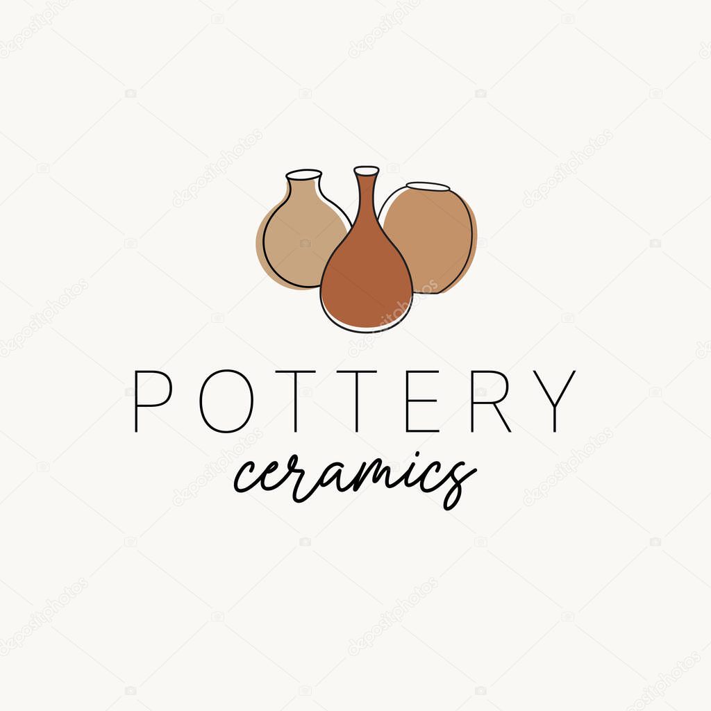 Pottery ceramics logo design. Three pots vector logotype. Handmade ceramics logo template.