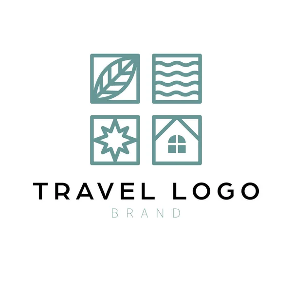 Travel Vector Logo Design Star Leaf Sea House Real Estate — Stock Vector