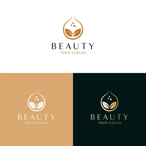 Flask Leaves Bubble Vector Logo Design Natural Cosmetics Logotype Beauty — Stock Vector