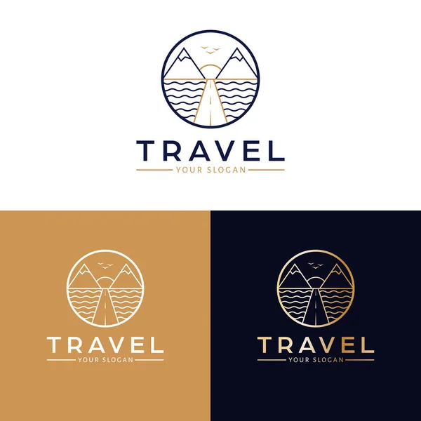 Travel Vector Logo Design Mountains Sea Road Logotype Nature Landscape — Stock Vector