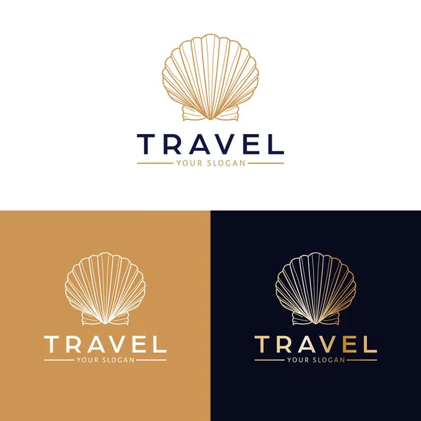Design Del Logo Vettoriale Viaggio Logotipo Artistico Seashell Modello Logo — Vettoriale Stock