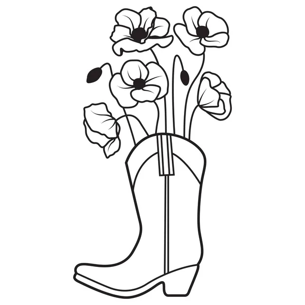 Cowboy Bood Met Papaver Bloemen Vector Icon Design Vlakke Pictogram — Stockvector