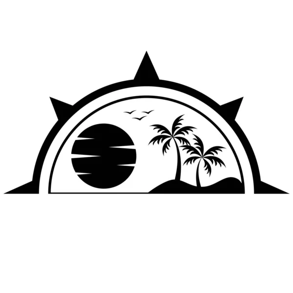 Kompass Und Insel Vektor Icon Design Palmen Und Sonne Flach — Stockvektor