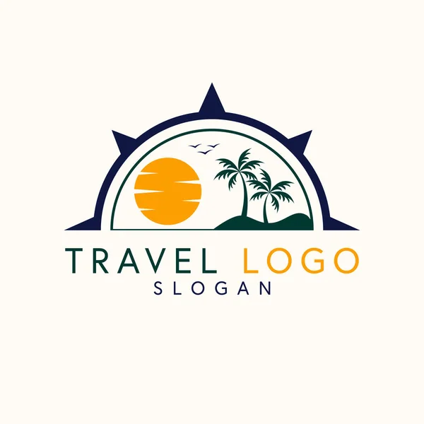 Projekt Logo Wektora Podróży Palmy Logotyp Słońca Wzór Logo Turystyki — Wektor stockowy