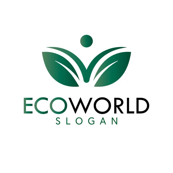 Eco World Vector Logo Design Human Leaves Logotype Organic Emblem — Stock Vector