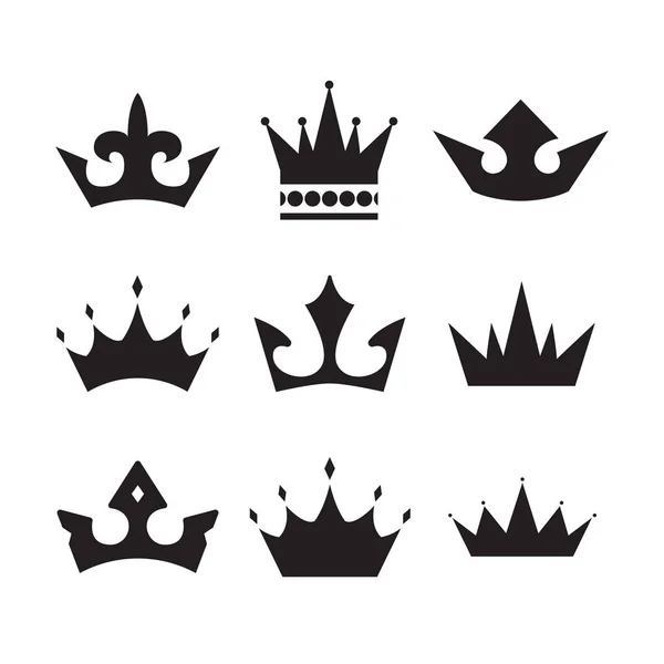 Eine Reihe Einfacher Symbole Kronensymbole King Queen Aufkleber Set — Stockvektor