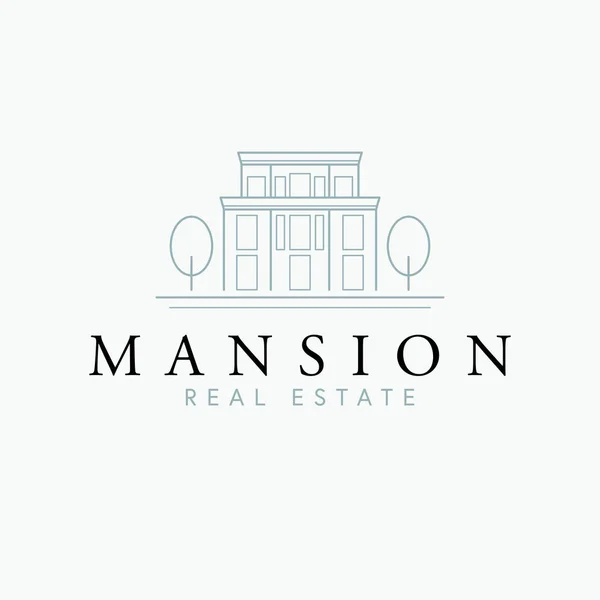 Mansion Progettazione Del Logo Vettoriale Immobiliare Casa Moderna Alberi Logotipo — Vettoriale Stock